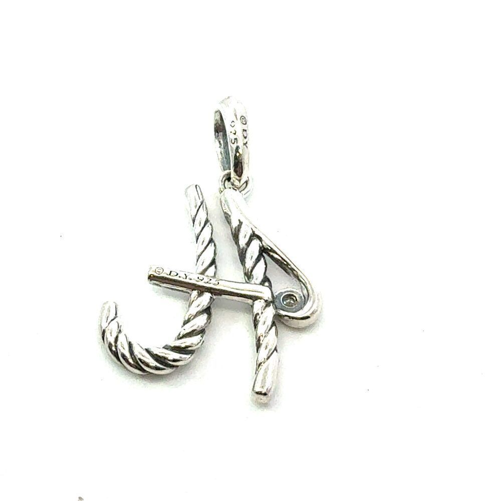 David Yurman Diamond "H" Alphabet Pendant Sterling Silver Estate DY664 - Picture 3 of 3